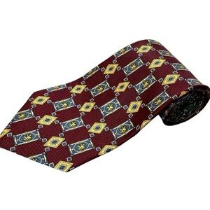 Tommy Hilfiger Preppy Silk Tie Burgundy Crest Pattern Regal Business Formal